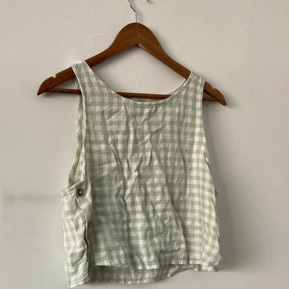 *SOLD* Light Green Gingham Sleeveless Crop Top